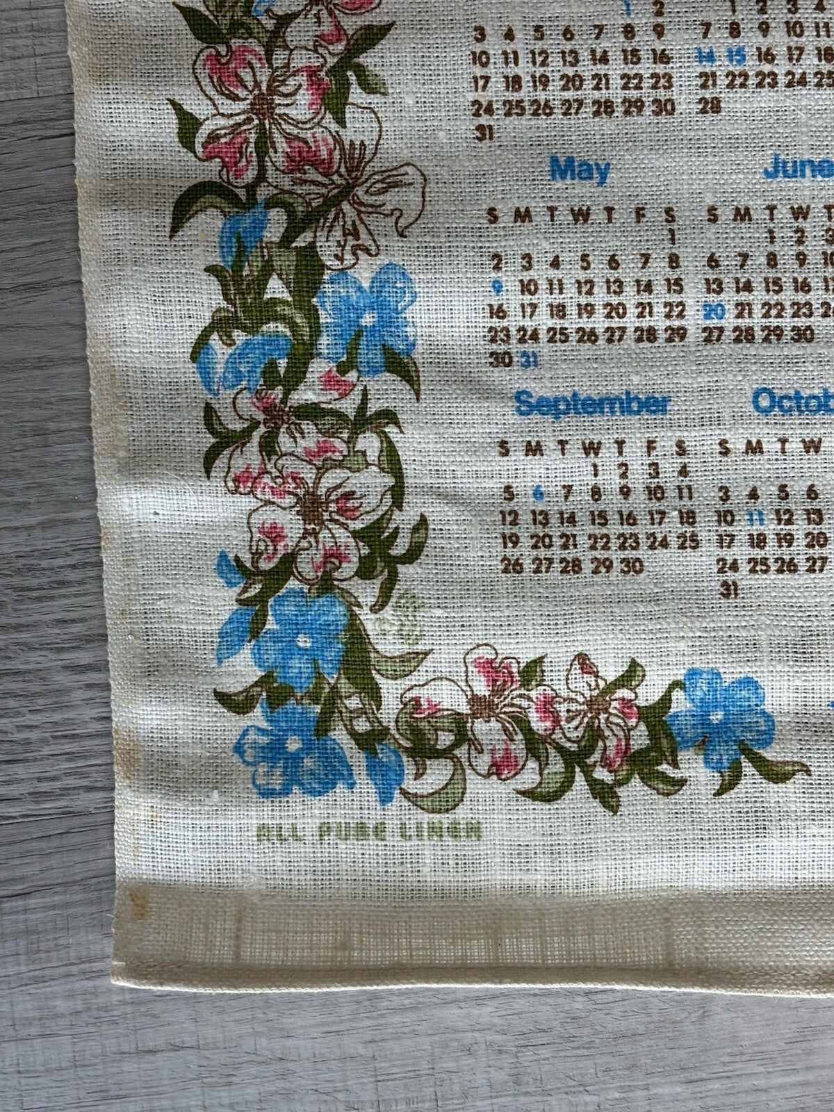 Vintage 1982 House Spring Flowers Towel Kitchen Linen Calendar Bless This House