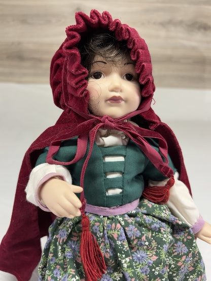 Vintage 1986 Franklin Heirloom Doll Little Red Riding Hood Stunning With Stand