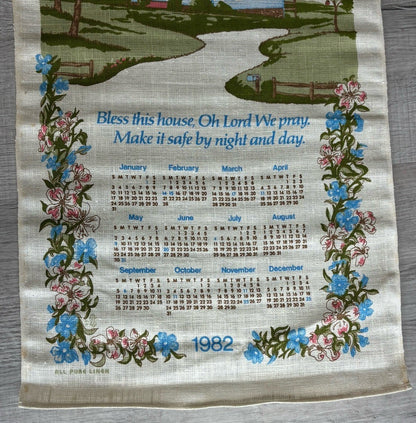 Vintage 1982 House Spring Flowers Towel Kitchen Linen Calendar Bless This House