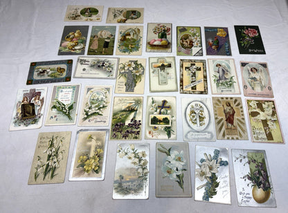 30 Antique 1910's Easter Greetings Postcard Lot Tuck Bunnies Chicks Religious
