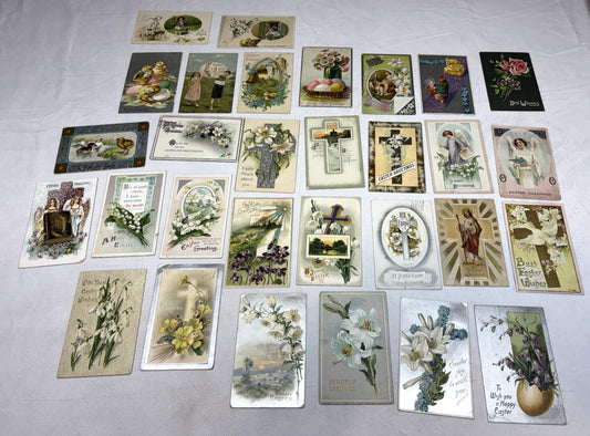 30 Antique 1910's Easter Greetings Postcard Lot Tuck Bunnies Chicks Religious