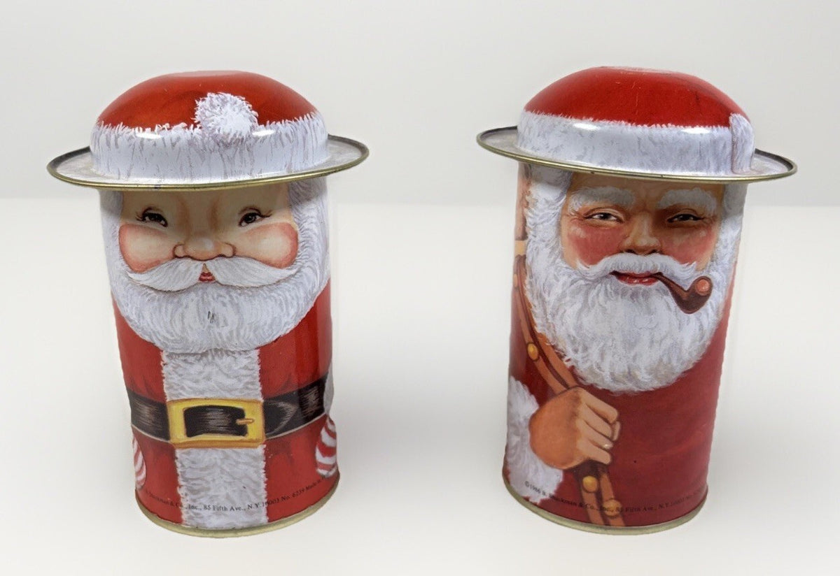VTG 1986 B. Shackman & Co. NY Old Fashioned Santa Tins w/ Hat Cover Hong Kong