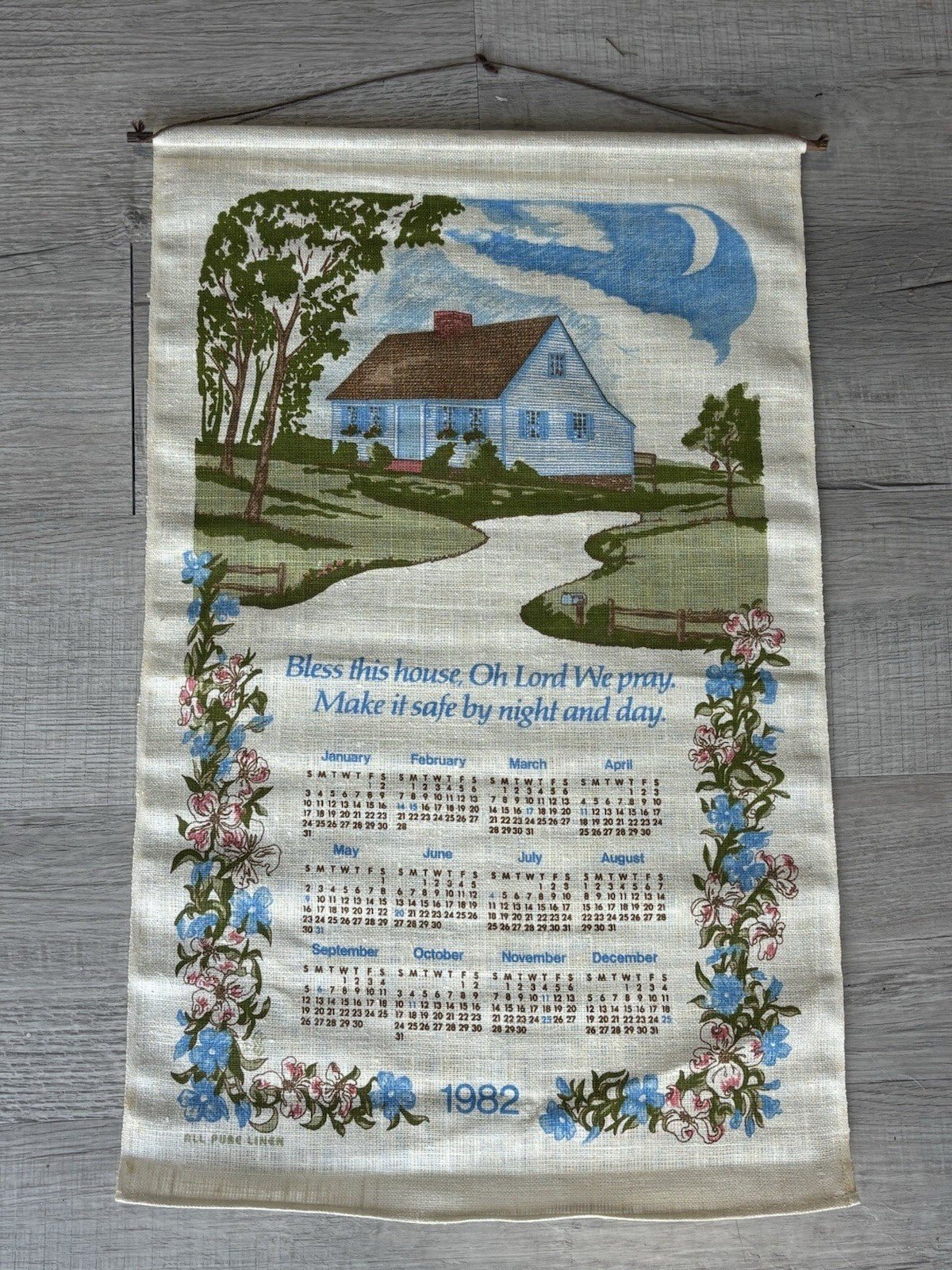 Vintage 1982 House Spring Flowers Towel Kitchen Linen Calendar Bless This House