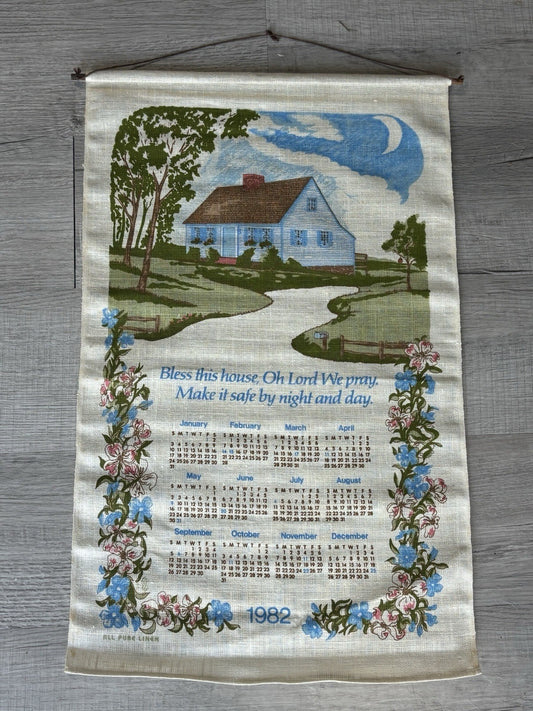Vintage 1982 House Spring Flowers Towel Kitchen Linen Calendar Bless This House