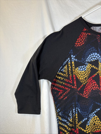 LuLaRoe Randy Womens Size L Colorful Geometric Baseball Tee Gray 3/4 Sleeve