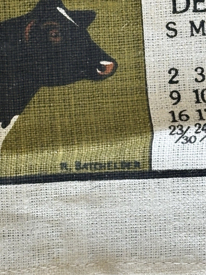 Vintage 1984 Calendar Tea Towel Country Barn Chickens Farm Animals Linen