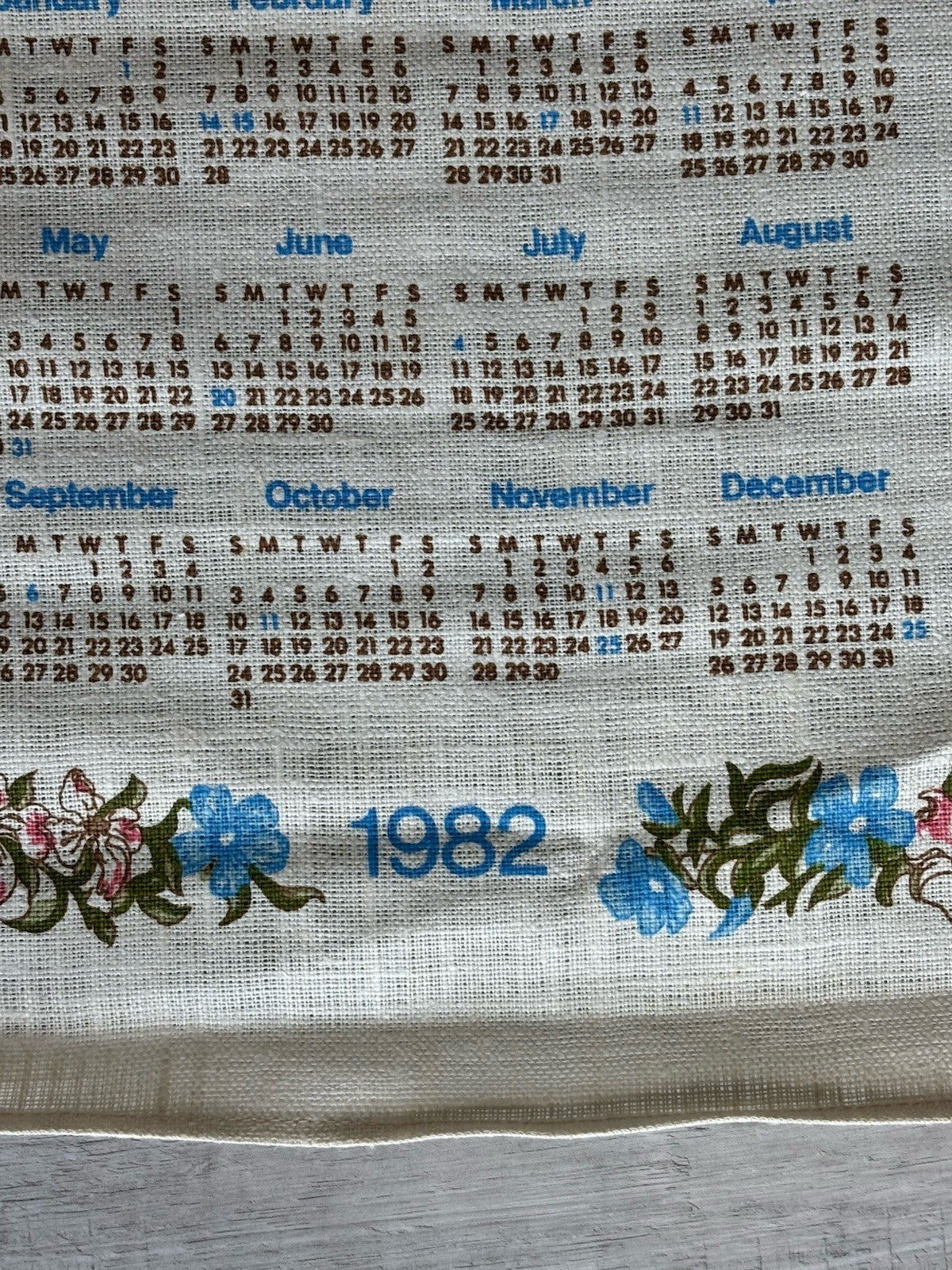 Vintage 1982 House Spring Flowers Towel Kitchen Linen Calendar Bless This House