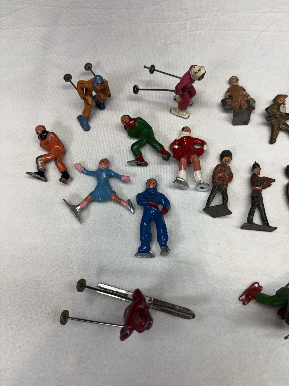 Vintage Barclay John Hill Lead Toy Figurine Skiers Ice Skaters Indians Soldiers