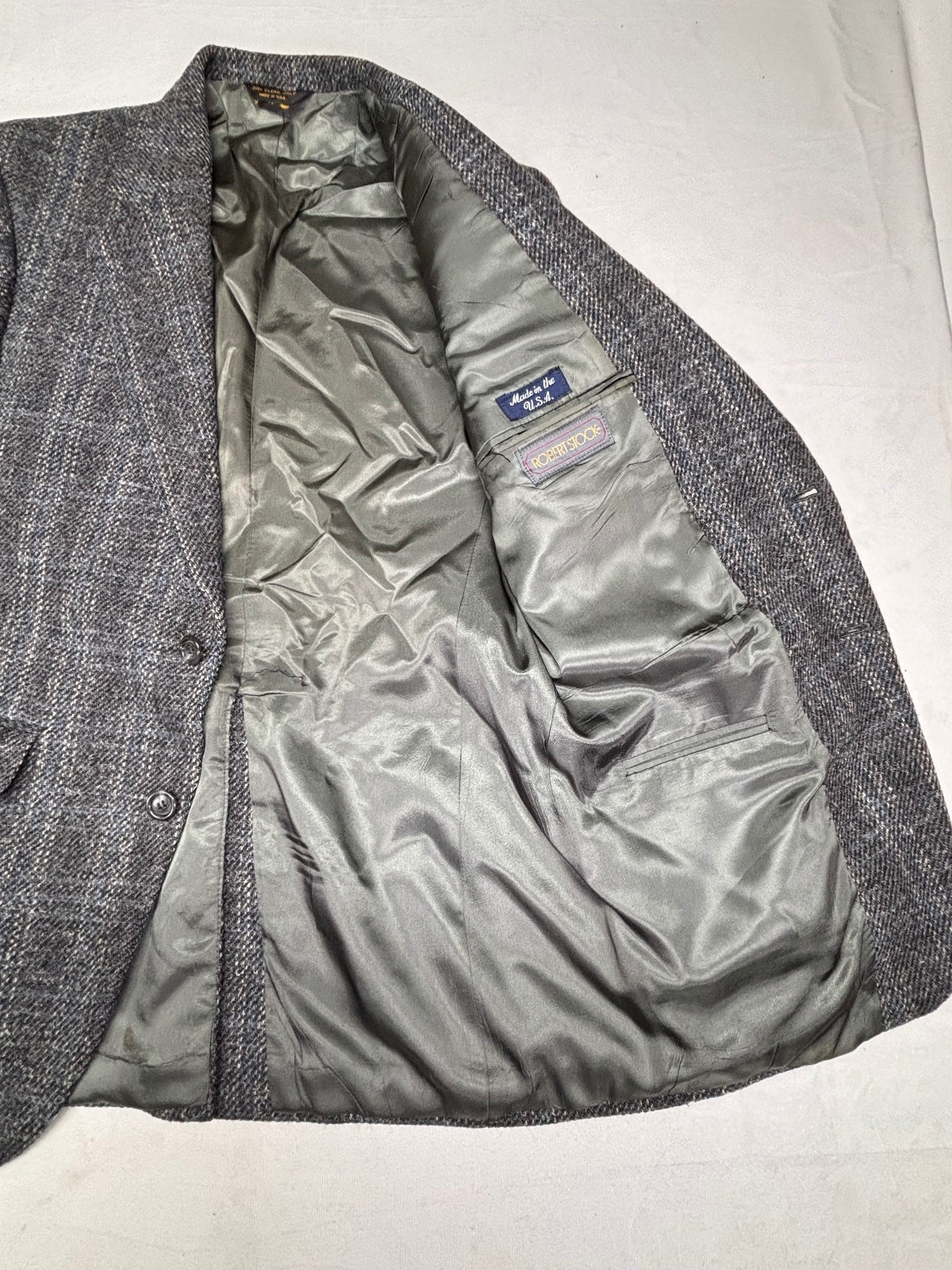 Robert Stock 100% Wool Gray Tweed Sport Coat Blazer