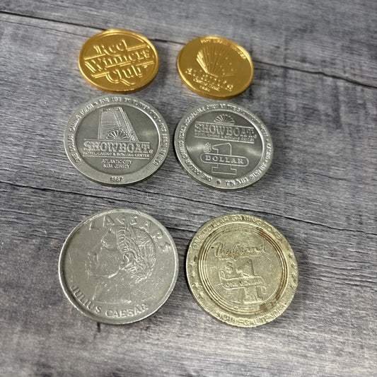 6 Vintage 1980s Caesars The Grand Atlantis Gold Tone Atlantic City Gaming Token