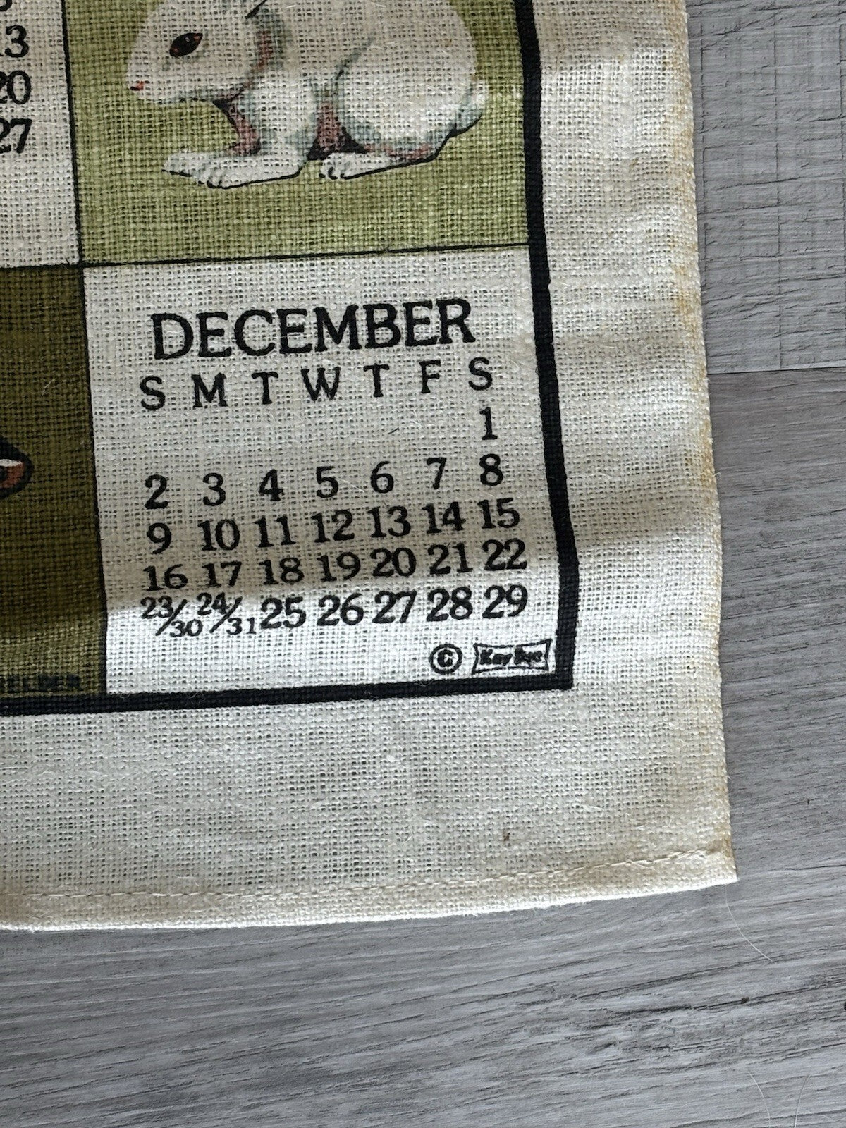 Vintage 1984 Calendar Tea Towel Country Barn Chickens Farm Animals Linen