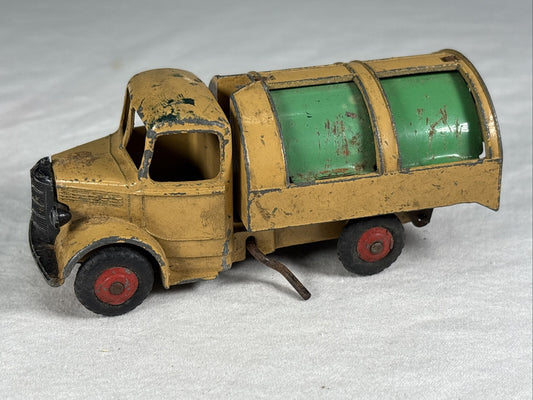 Vintage 1950s Dinky Toys Bedford Refuse Truck Tan Green Crank Meccano England