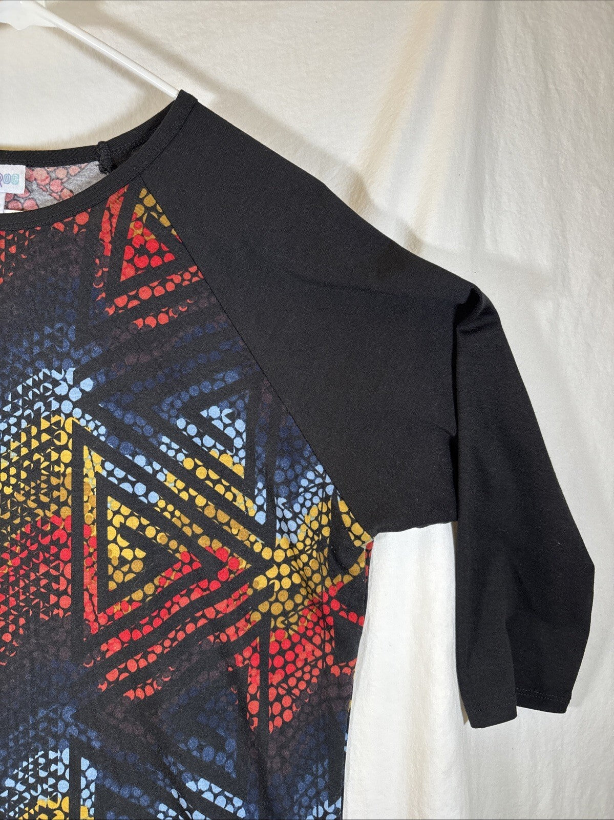 LuLaRoe Randy Womens Size L Colorful Geometric Baseball Tee Gray 3/4 Sleeve