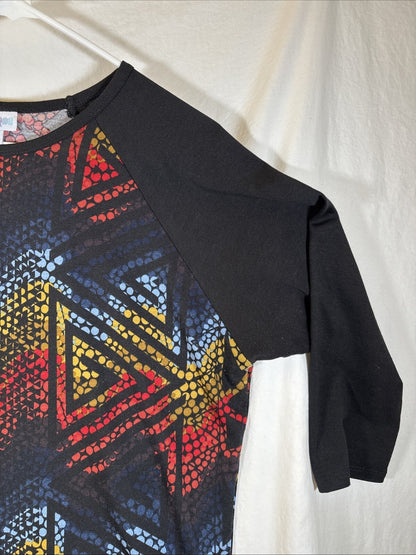 LuLaRoe Randy Womens Size L Colorful Geometric Baseball Tee Gray 3/4 Sleeve