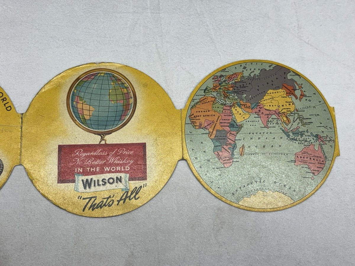 1942 Wilson That's All Whiskey Fold Open World Globe Advertising Booklet