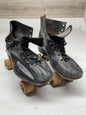 Vtg Chicago Roller Skate Co Black Leather Quad Skates Sz 10 Pat. 1914 Wood Wheel
