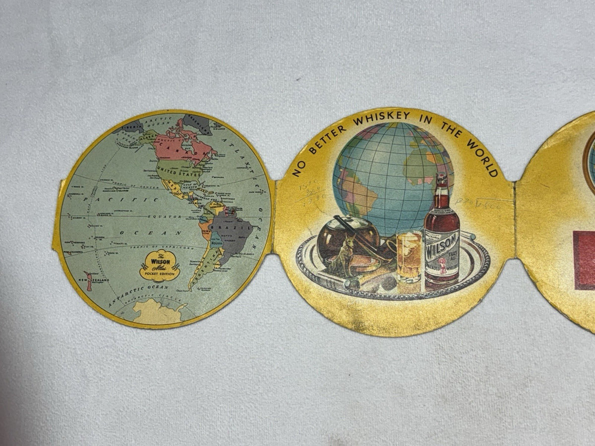 1942 Wilson That's All Whiskey Fold Open World Globe Advertising Booklet