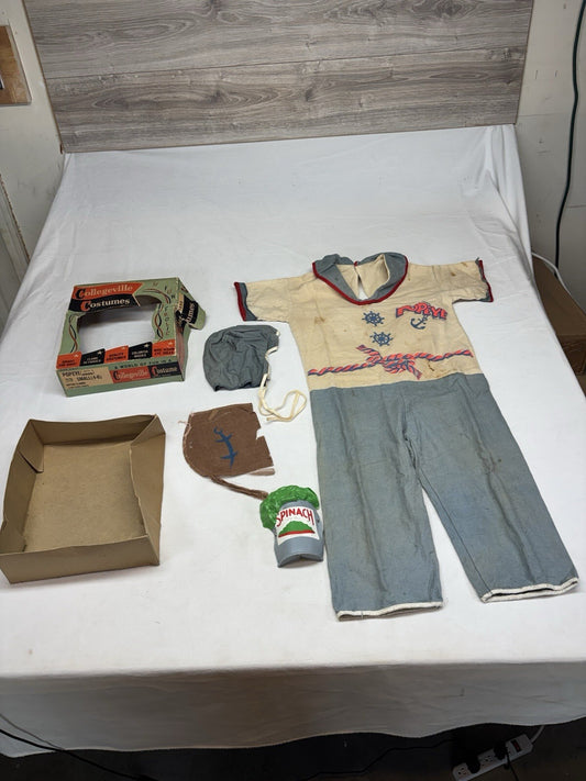 1960s Collegeville Popeye W/ Hood Cotton Flannel Costume 2120 Small NO Mask