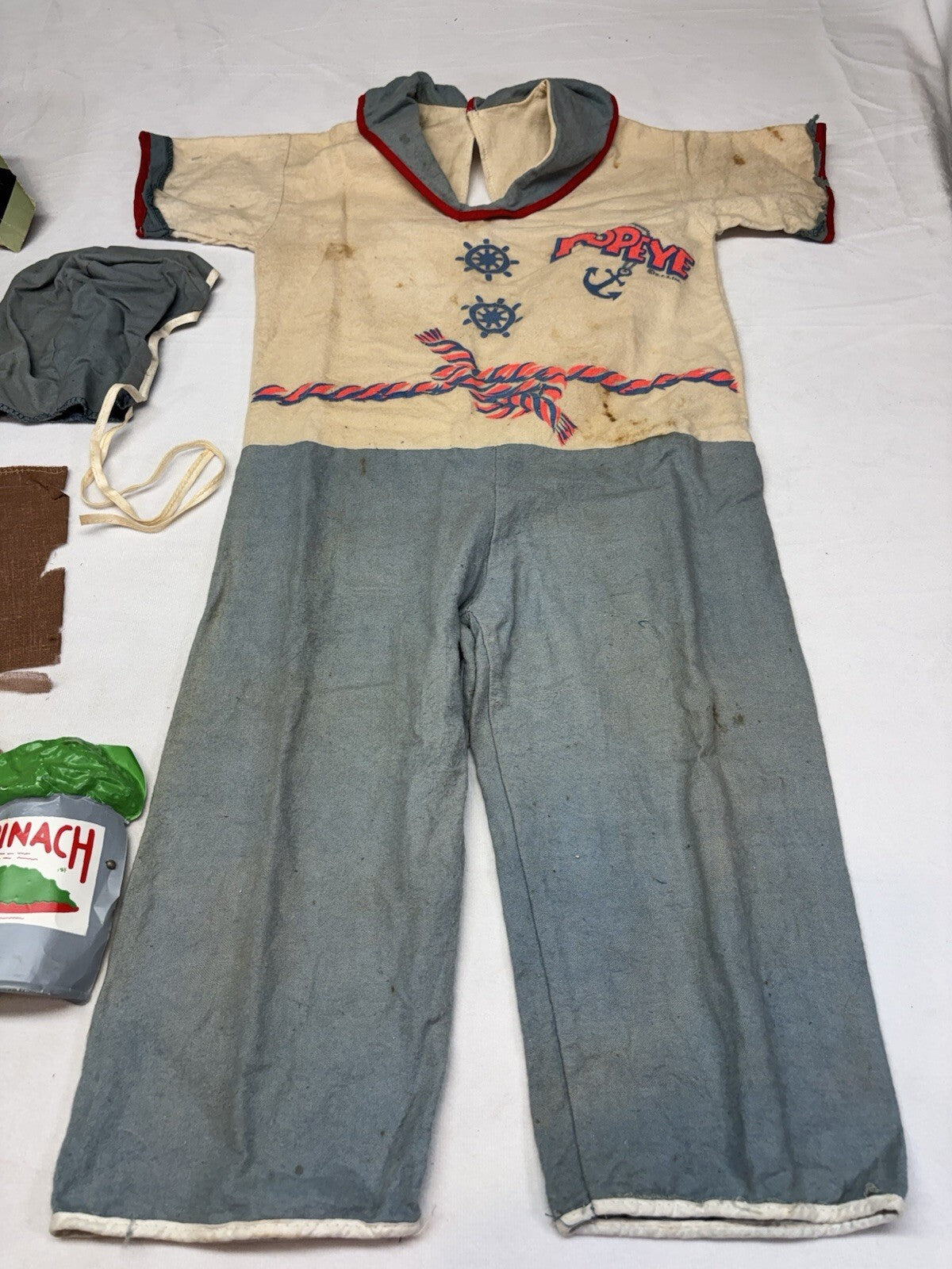 1960s Collegeville Popeye W/ Hood Cotton Flannel Costume 2120 Small NO Mask