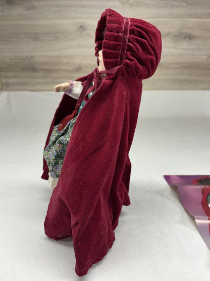 Vintage 1986 Franklin Heirloom Doll Little Red Riding Hood Stunning With Stand