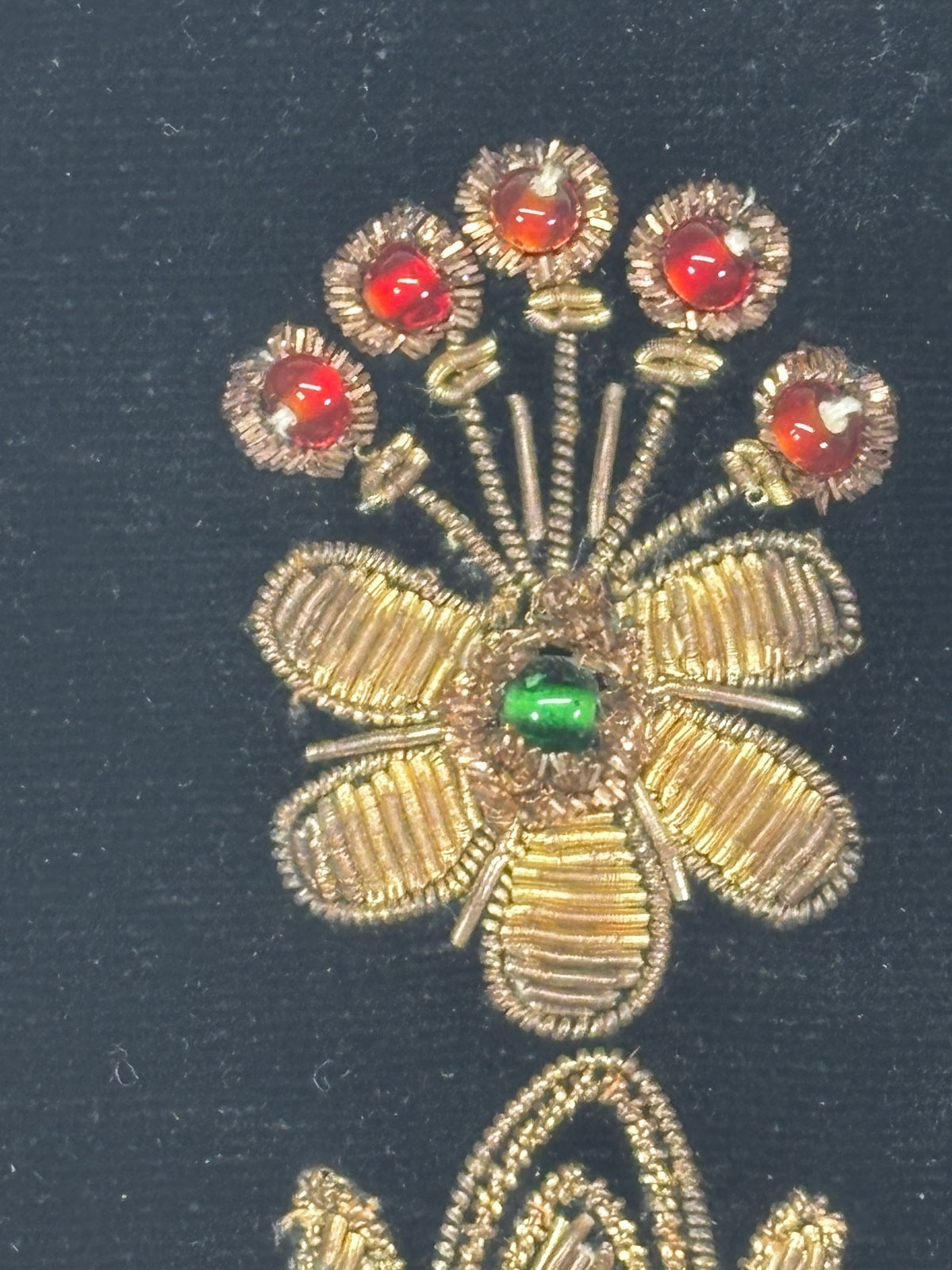 Vintage Black Velvet Art Deco Evening Bag Gold Embroidery Beaded Floral Design