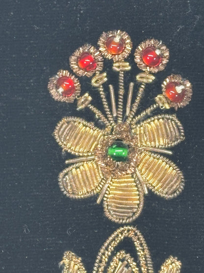 Vintage Black Velvet Art Deco Evening Bag Gold Embroidery Beaded Floral Design