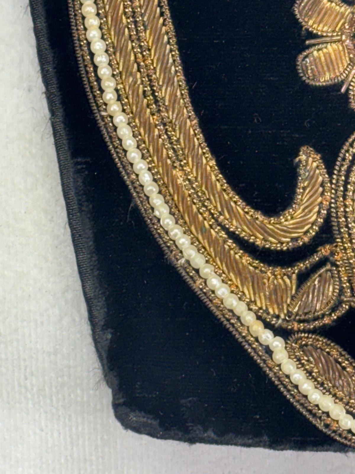 Vintage Black Velvet Art Deco Evening Bag Gold Embroidery Beaded Floral Design