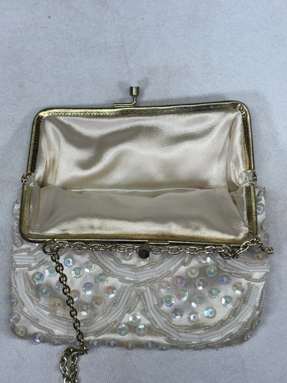 Vintage White Beaded Evening Bag with Chain Strap Made in Hong Kong