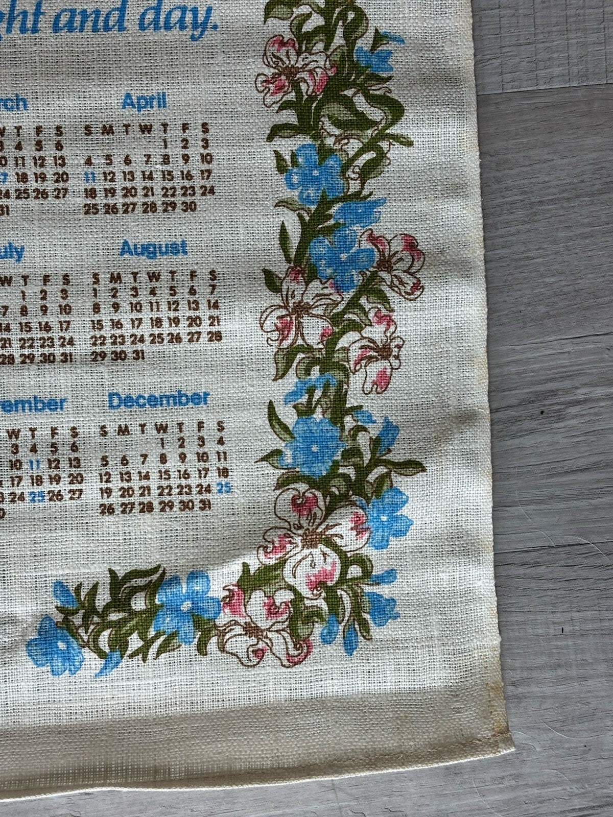 Vintage 1982 House Spring Flowers Towel Kitchen Linen Calendar Bless This House