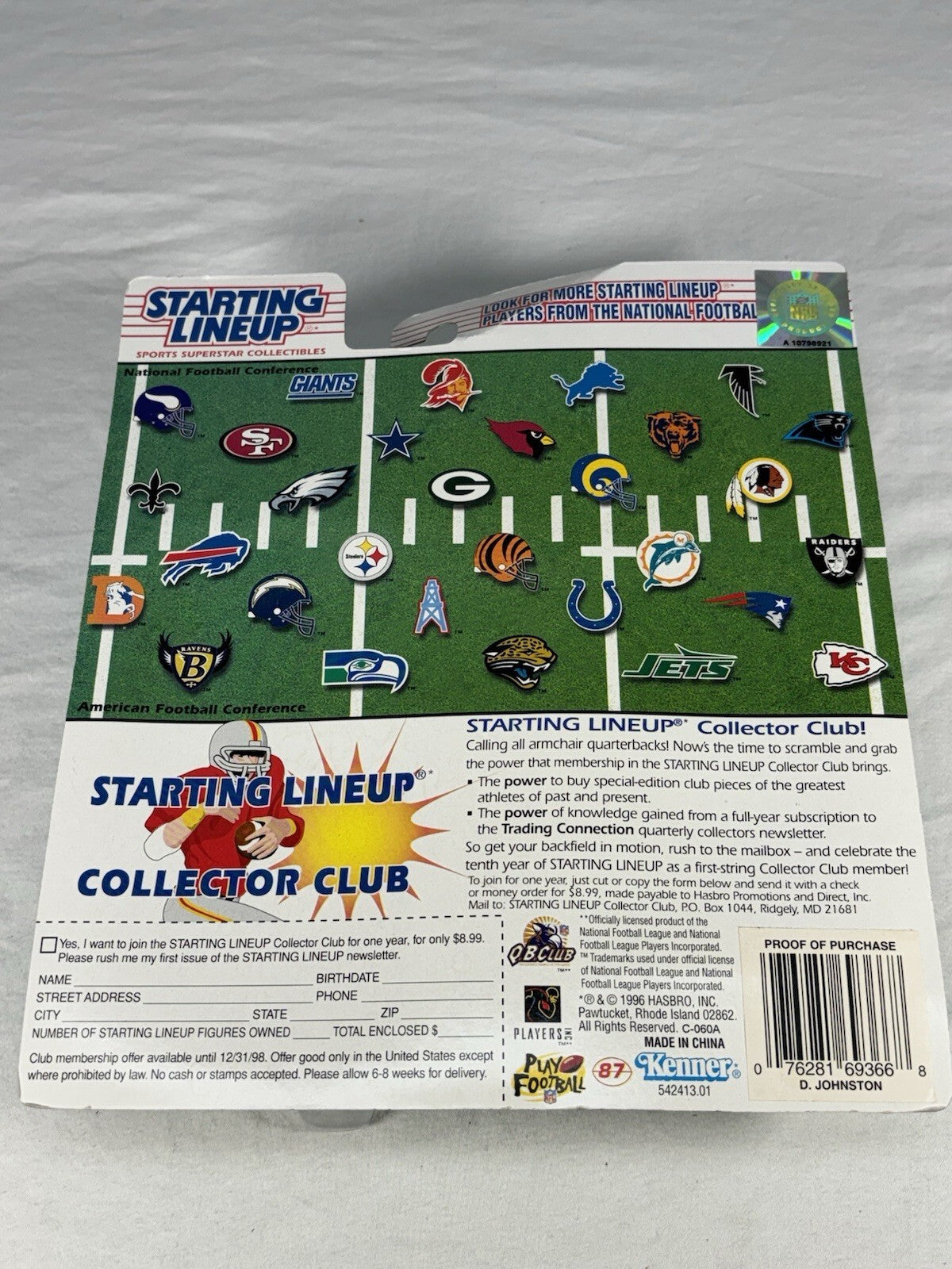 Daryl Johnston 1997 Starting Lineup Dallas Cowboys #48 10th Year Edition