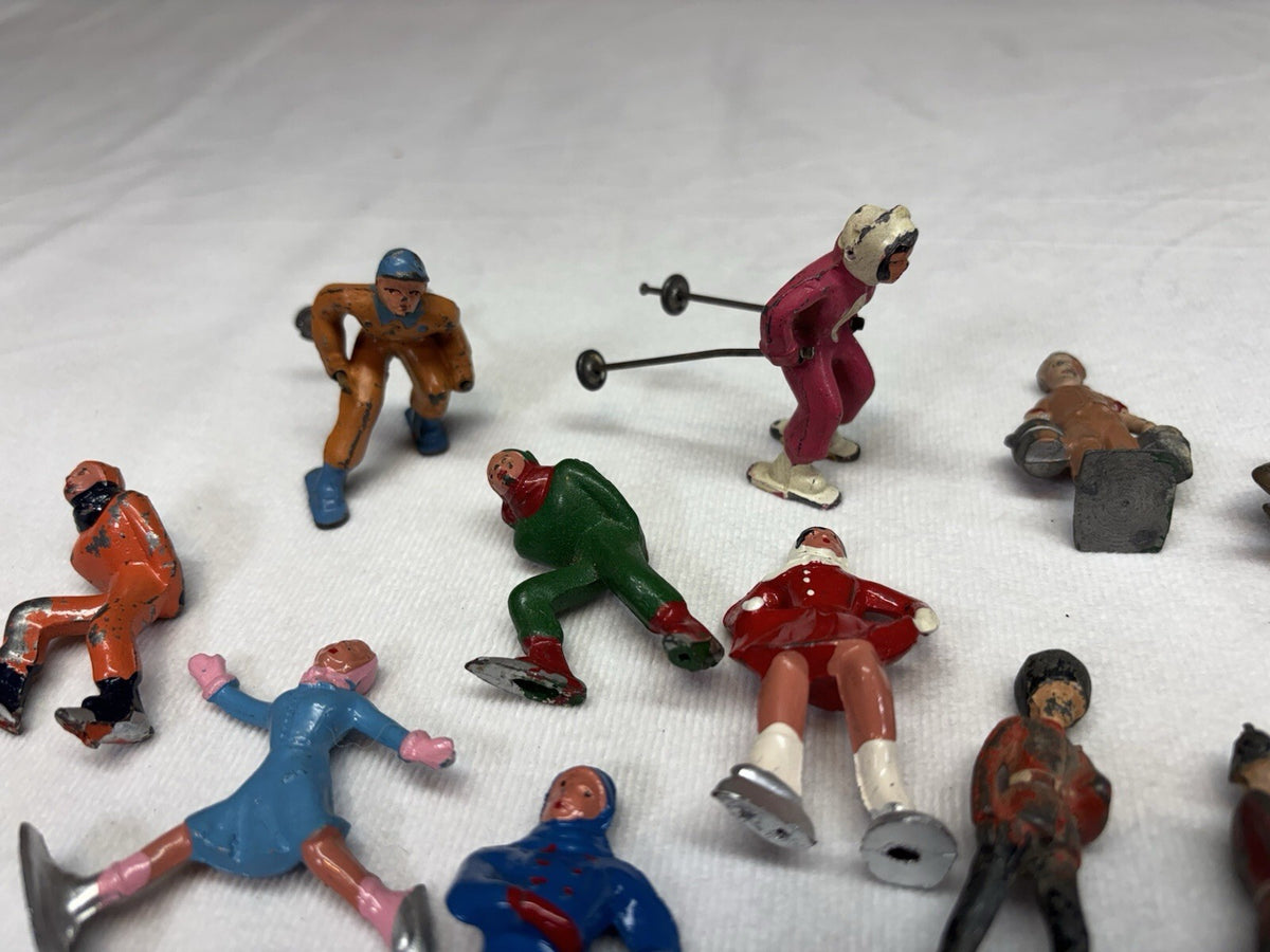 Vintage Barclay John Hill Lead Toy Figurine Skiers Ice Skaters Indians Soldiers