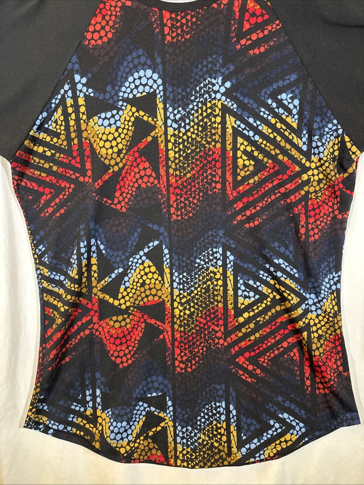 LuLaRoe Randy Womens Size L Colorful Geometric Baseball Tee Gray 3/4 Sleeve