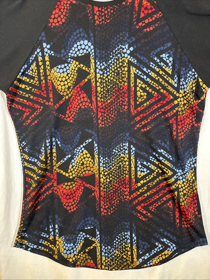 LuLaRoe Randy Womens Size L Colorful Geometric Baseball Tee Gray 3/4 Sleeve