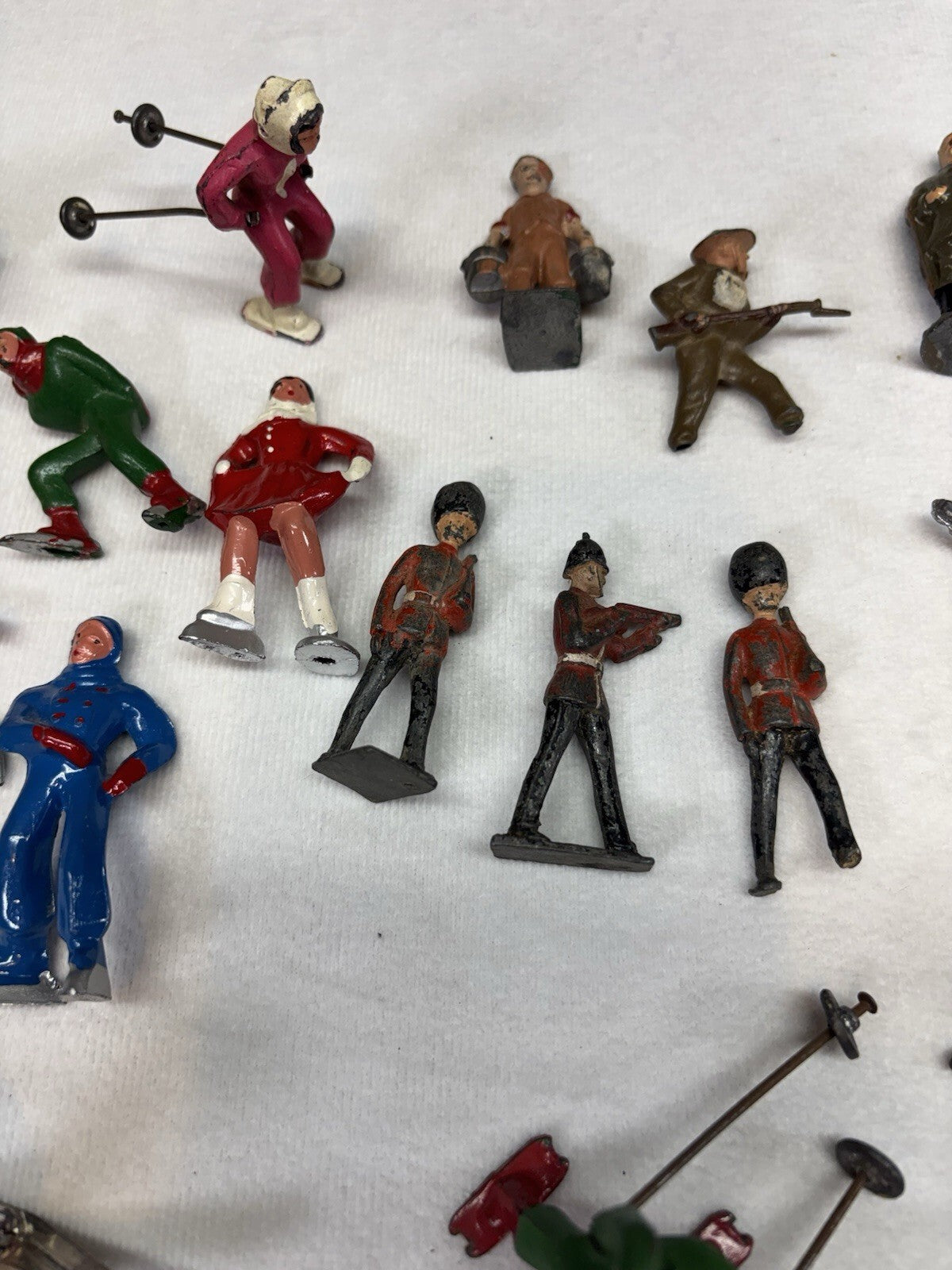 Vintage Barclay John Hill Lead Toy Figurine Skiers Ice Skaters Indians Soldiers